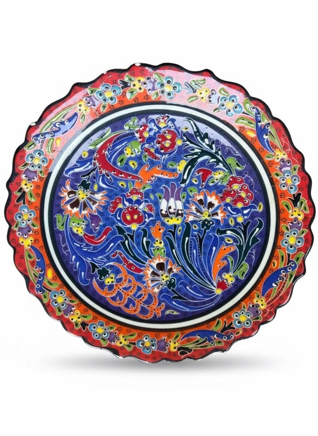 10" Hand-Painted Ceramic Decorative Plate with Floral and Bird Motif