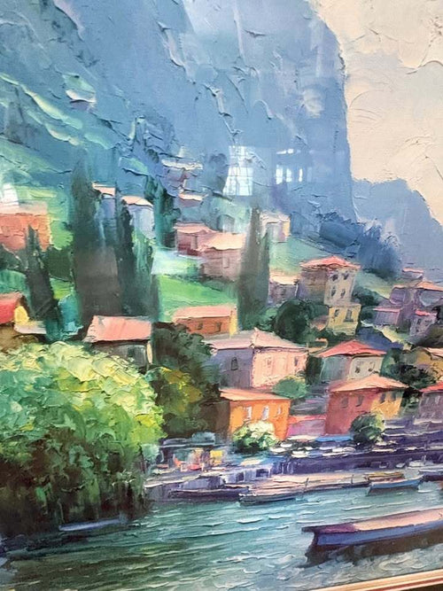 40 x 32" Framed Vintage Landscape Oil Painting Print with Decorative Gold Frame