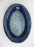 Vintage Ceramic Oval Serving Platter with Blue Crackle Glaze