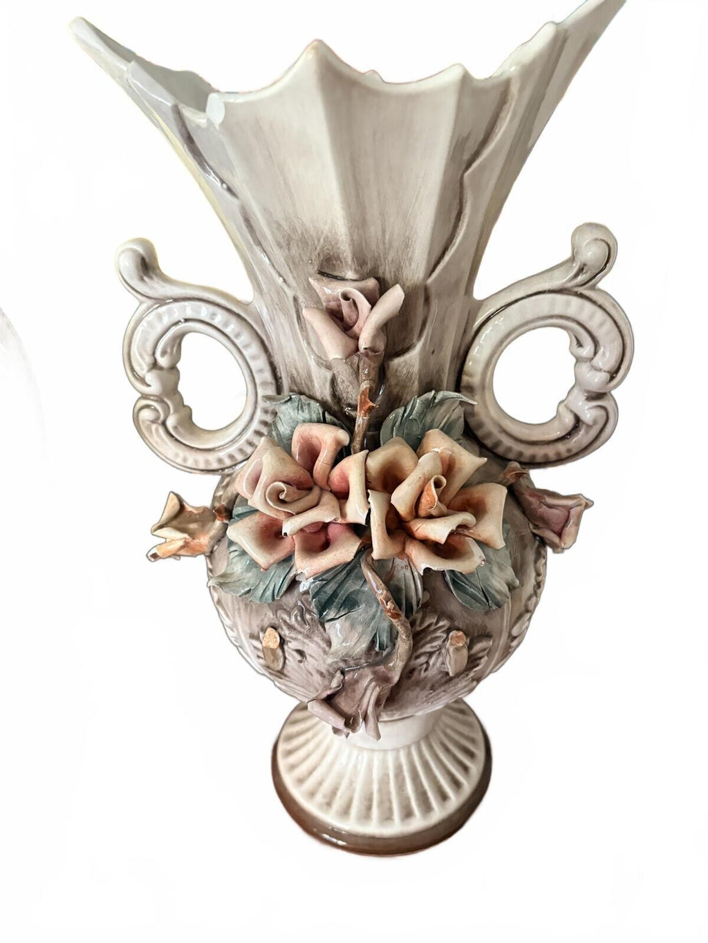 Vintage Capodimonte Italian Porcelain Vase with Hand-Applied Roses