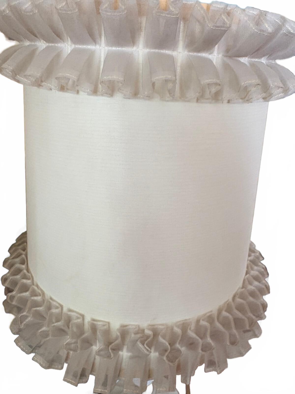 Mid Century Modern Milk Glass Table Lamps with Ruffled Silk Shades