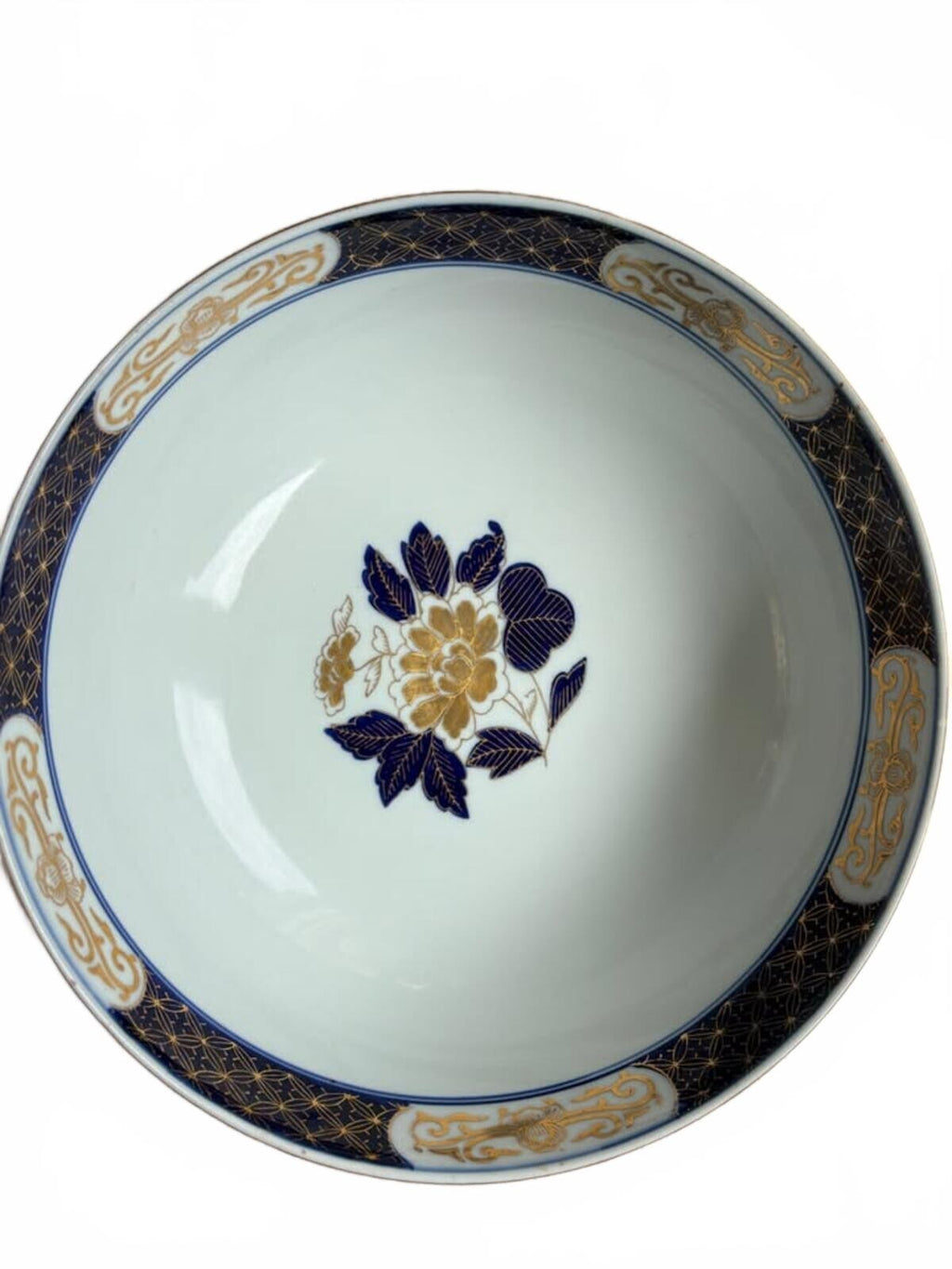 12 in Hand Painted Gold Imari Japanese Ceramic Centerpiece Bowl