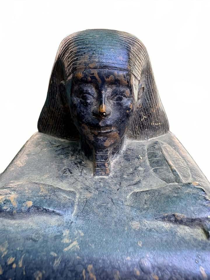 Ancient Egyptian Style Black Stone Ushabti Statue with Hieroglyphs