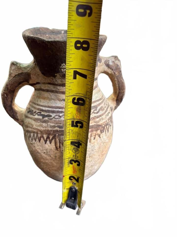 Antique Handcrafted Tribal Pottery Vase with Dual Handles
