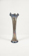 Vintage Tall Iridescent Carnival Glass Vase with Fluted Rim
