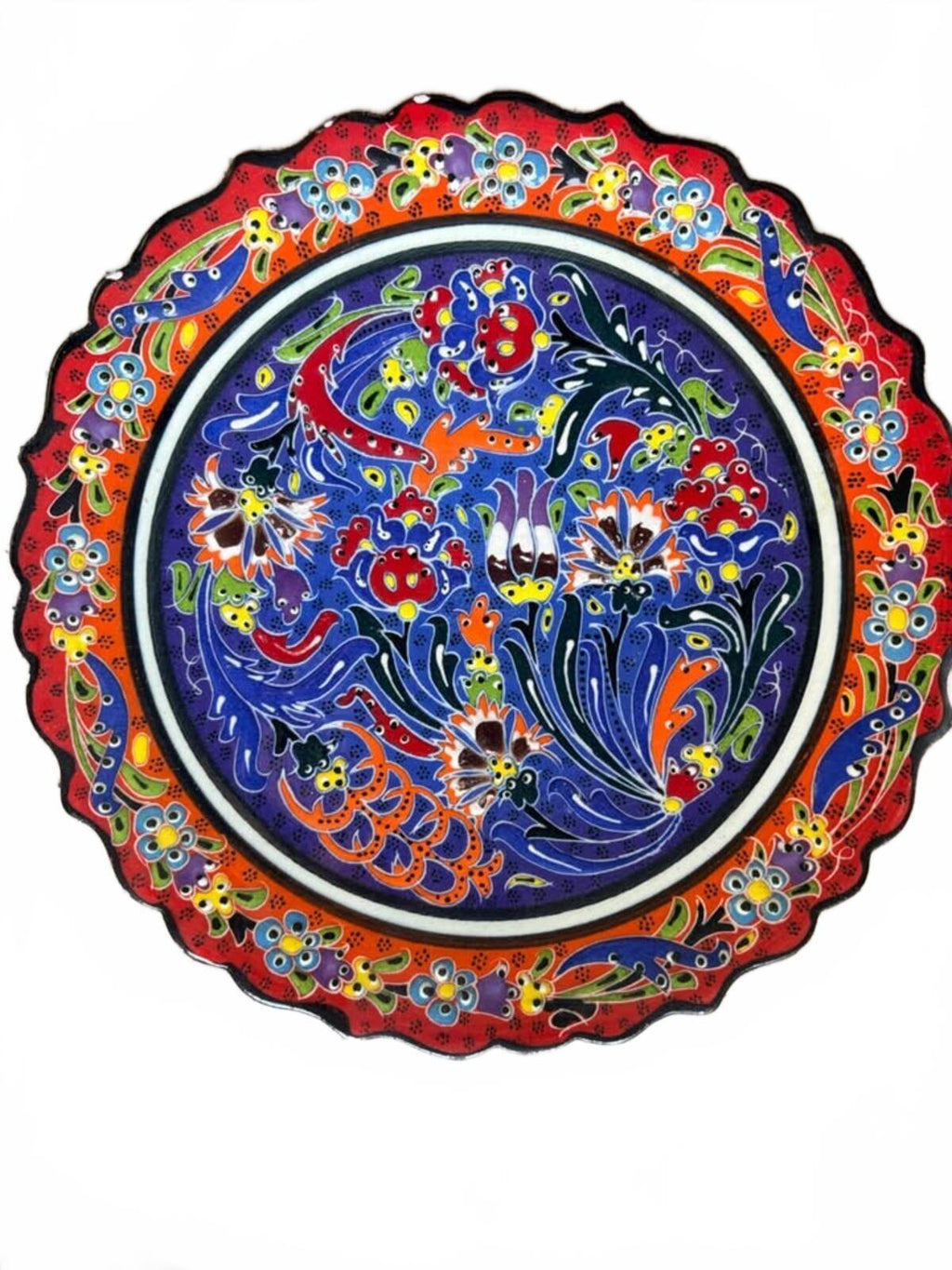 10" Hand-Painted Ceramic Decorative Plate with Floral and Bird Motif