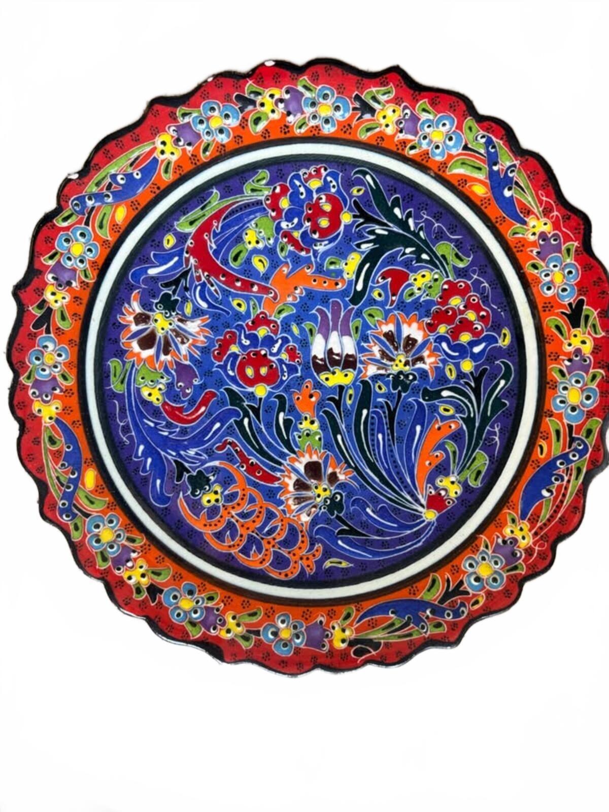 10" Hand-Painted Ceramic Decorative Plate with Floral and Bird Motif