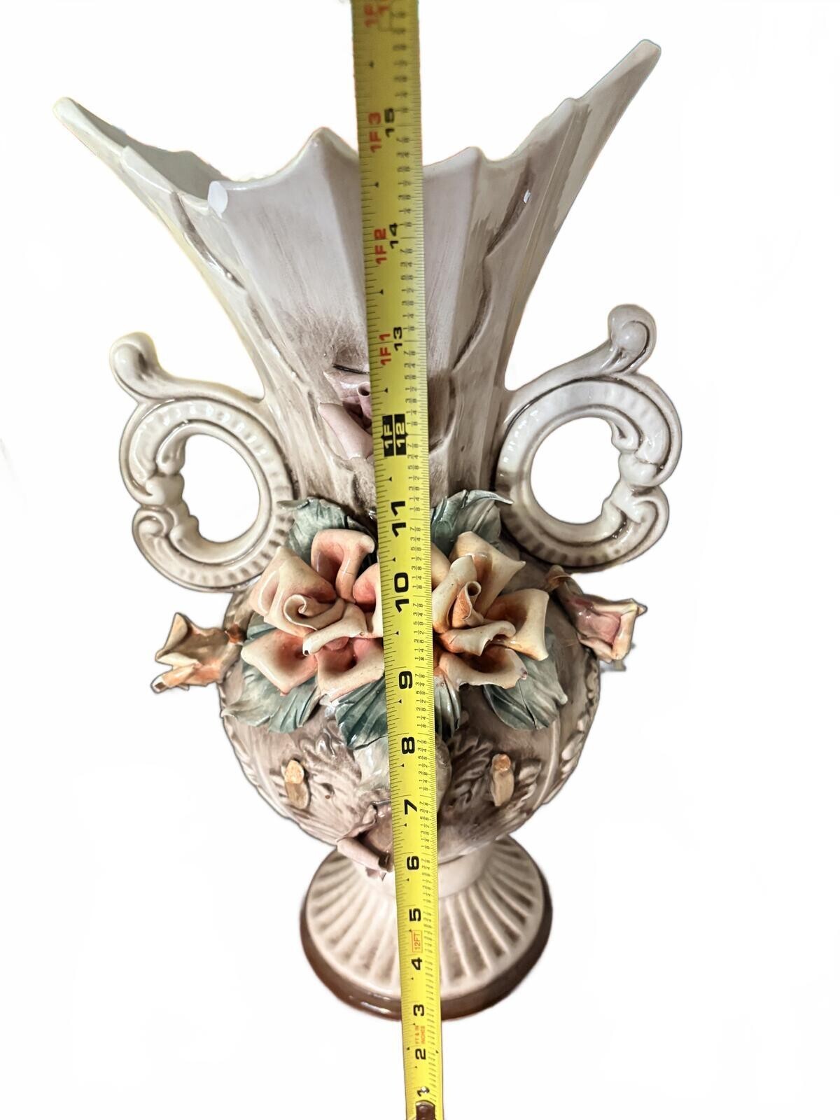 Vintage Capodimonte Italian Porcelain Vase with Hand-Applied Roses