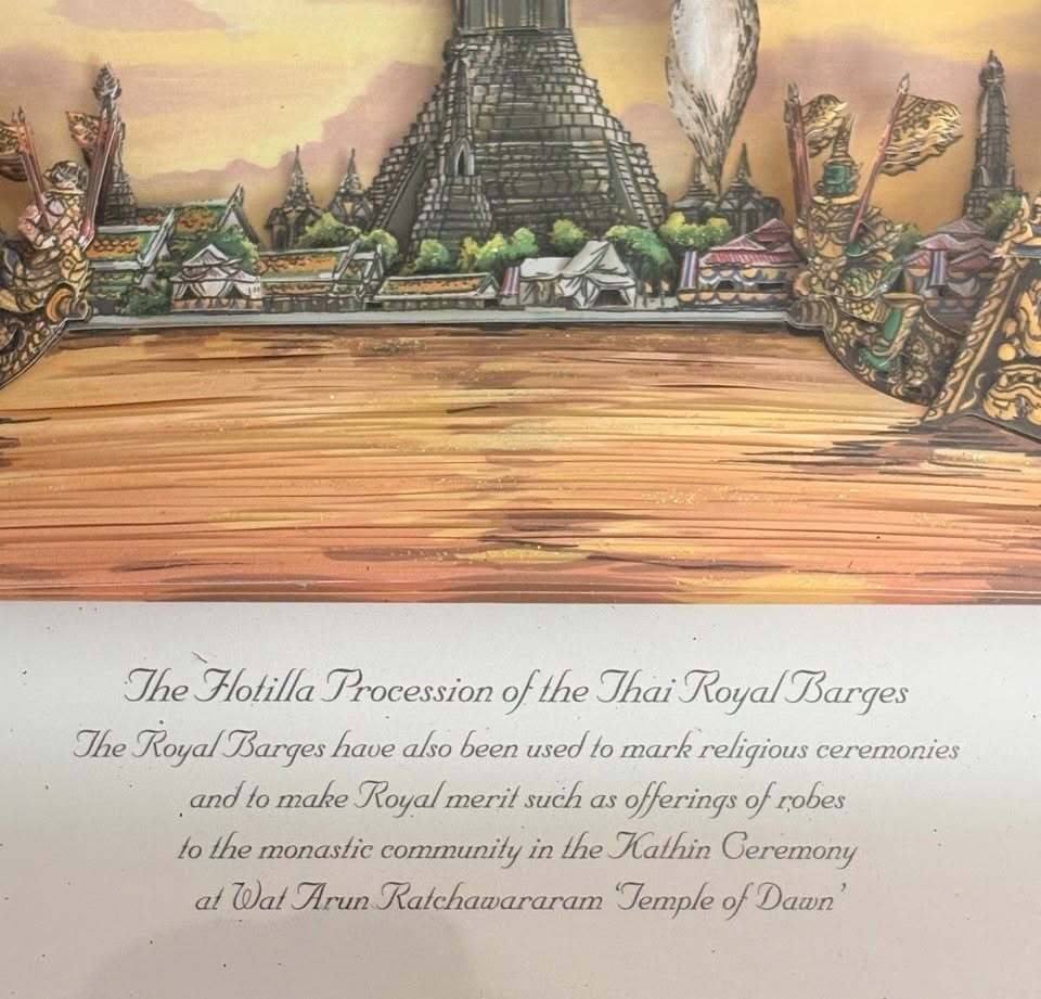 Vintage Thai Royal Barges 3D Art Print Framed Illustration with Cultural Text