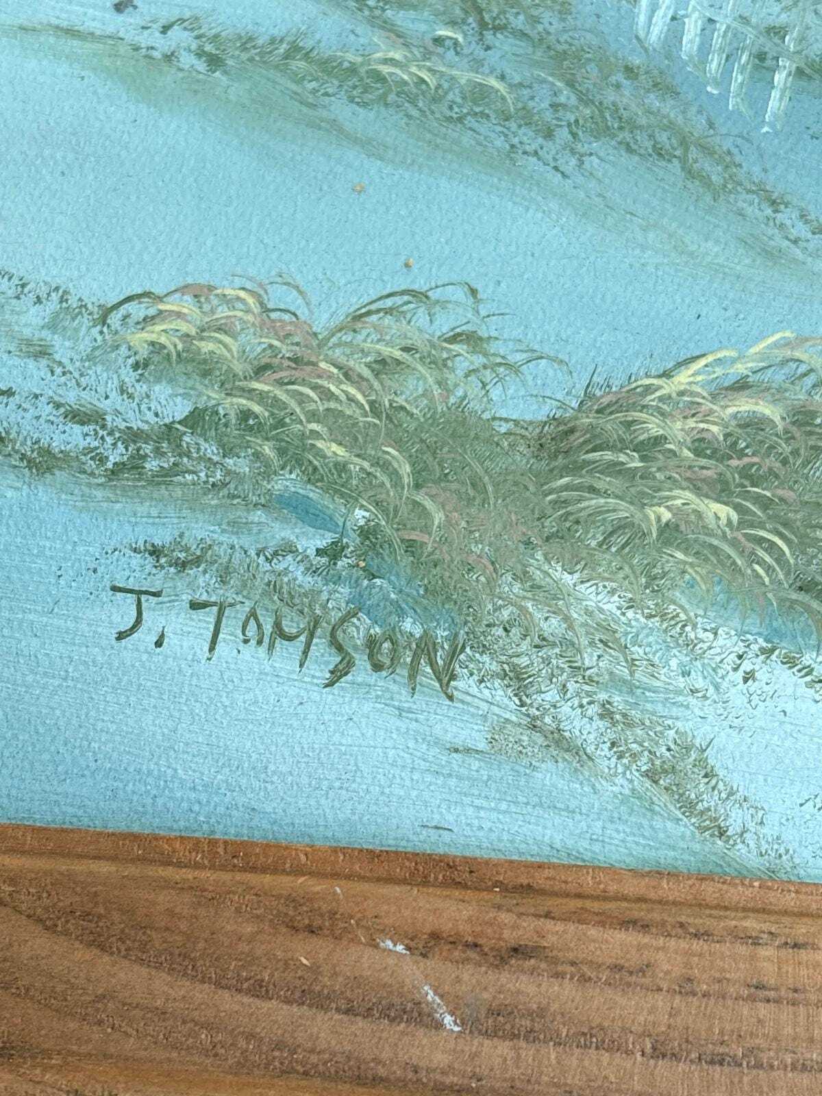Seascape Painting in Driftwood Frame by J. Tayson