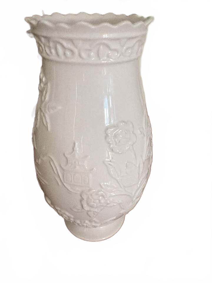Chinoiserie Embossed White Ceramic Vase
