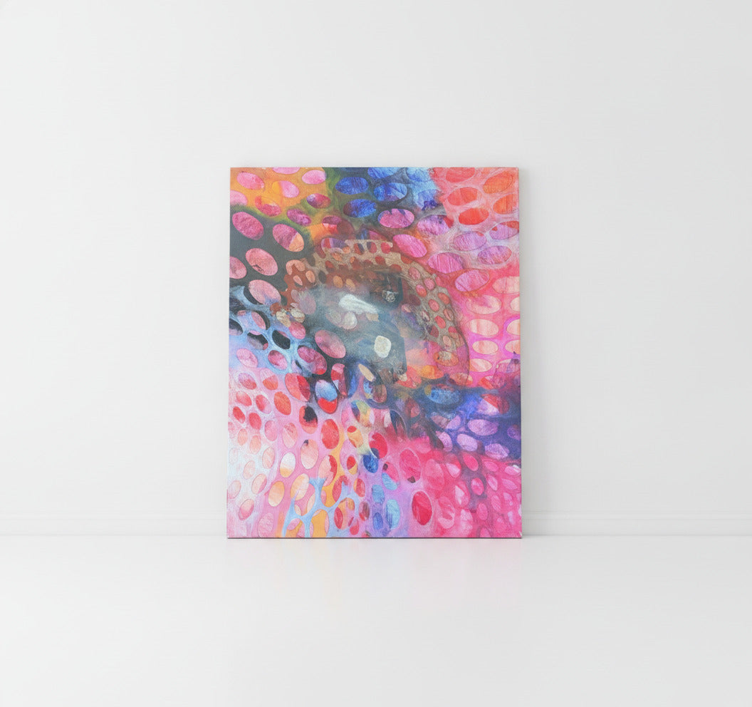 18x24 Abstract Circles Painting on Canvas with Vibrant Colors
