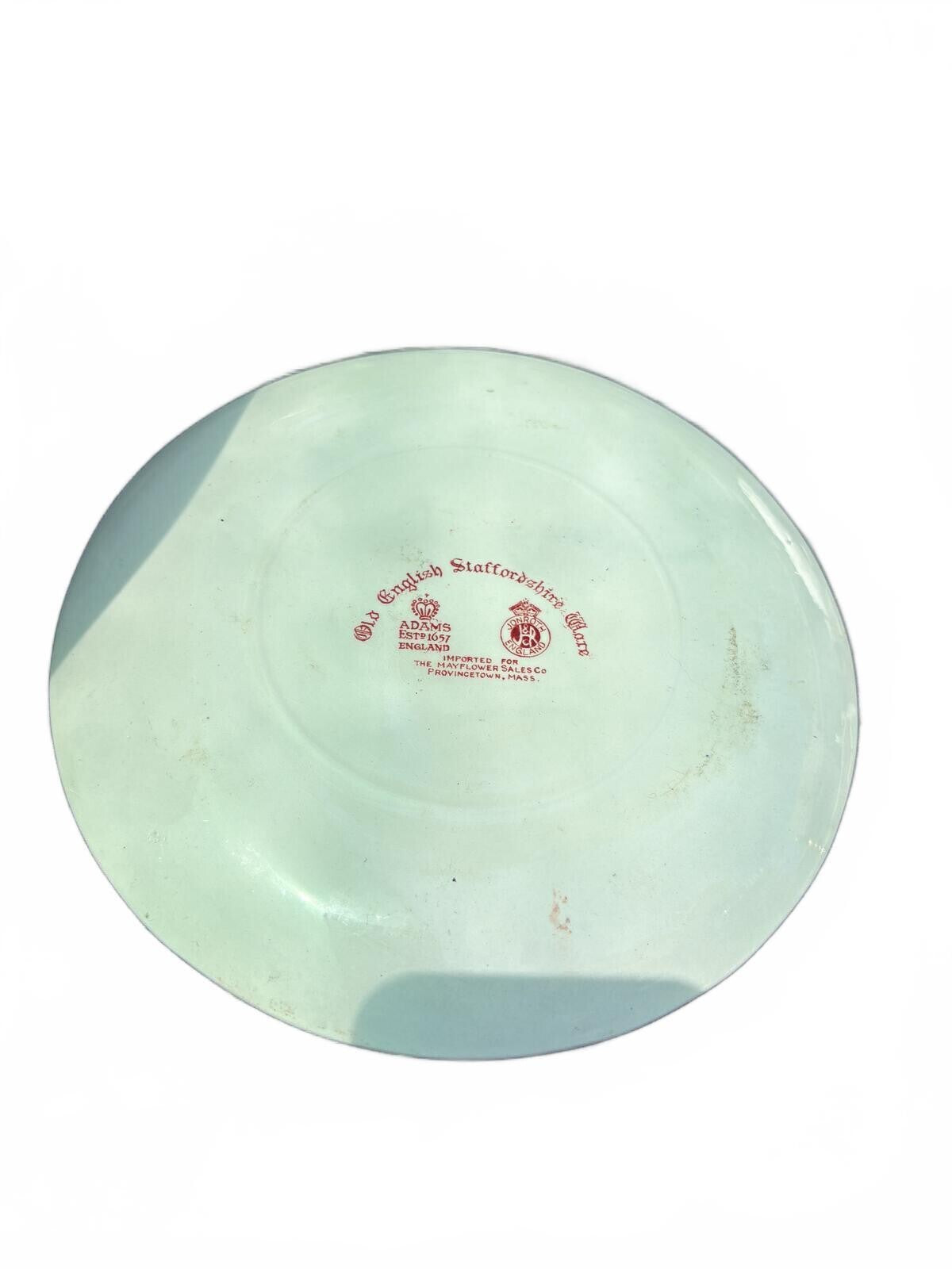 Adams Old English Staffordshire Plate The Mayflower Prow Pictorial Red Transfer