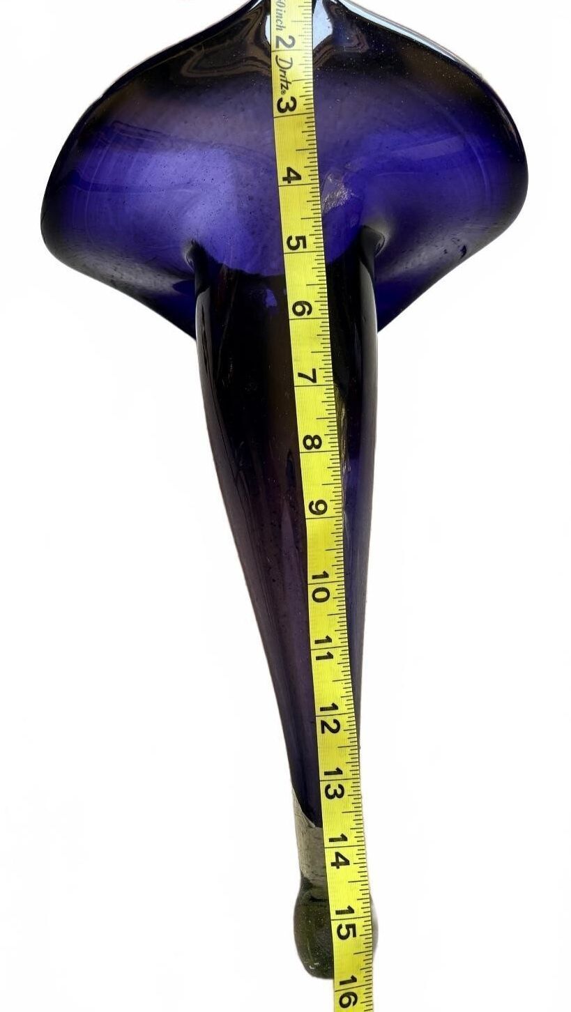 Indigo Jack in Pulpit Art Glass Calla Lily Vase with Hanger