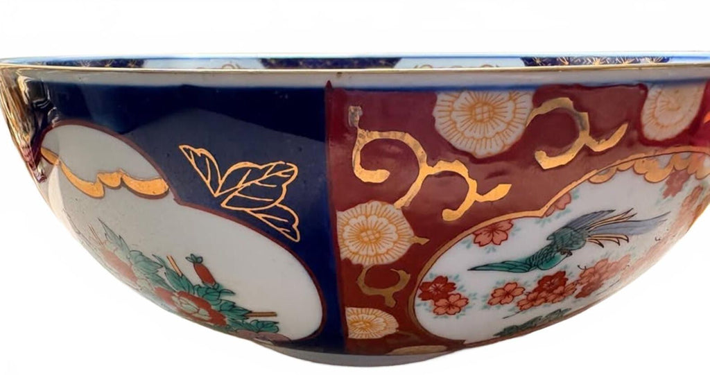 12 in Hand Painted Gold Imari Japanese Ceramic Centerpiece Bowl