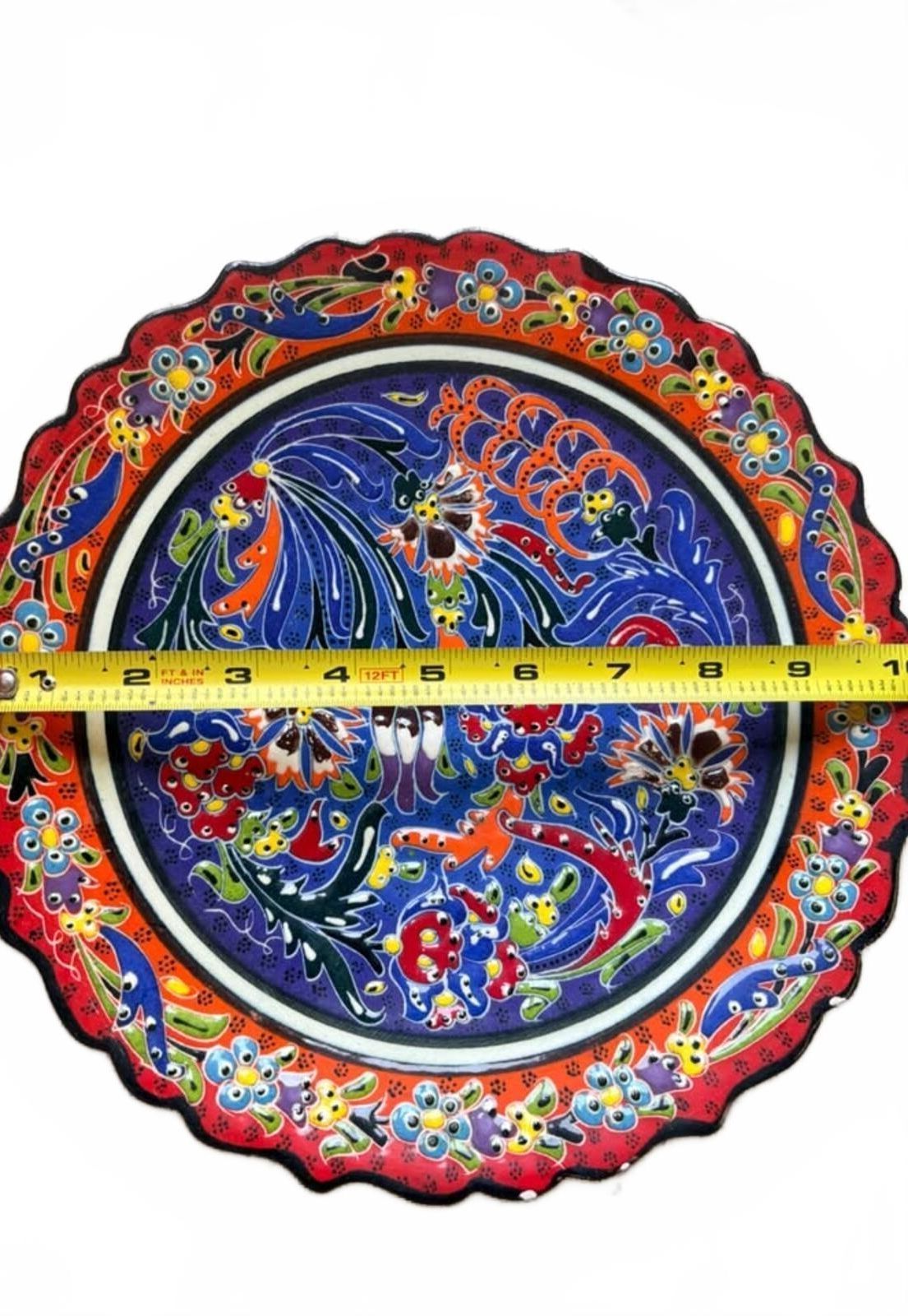 10" Hand-Painted Ceramic Decorative Plate with Floral and Bird Motif