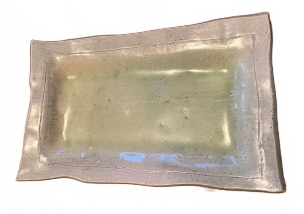 Signed Handcrafted Ceramic Rectangular Serving Platter with Wavy Edges