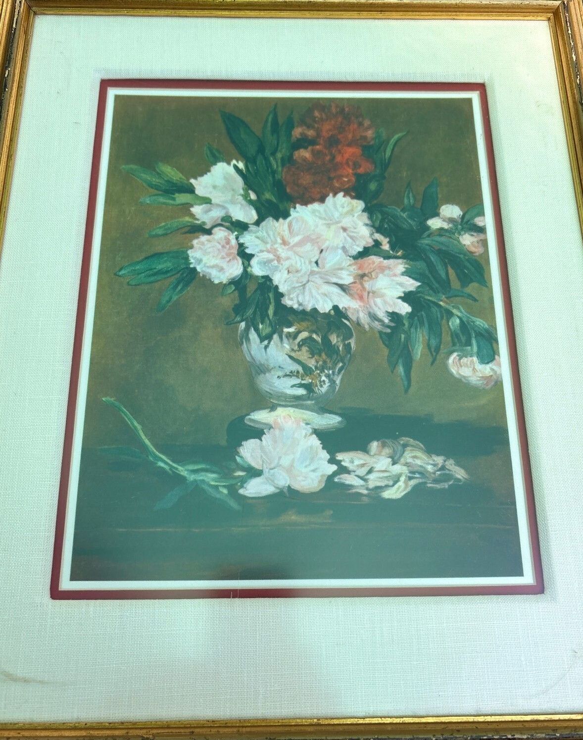Vintage Floral Still Life Print in Gold Frame with Matting