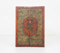 Vintage Hand-Painted Asian Wood Cabinet with Warrior Motif and Red Accents