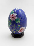 Vintage Cloisonné Enamel Floral Egg Ornament on Wooden Stand