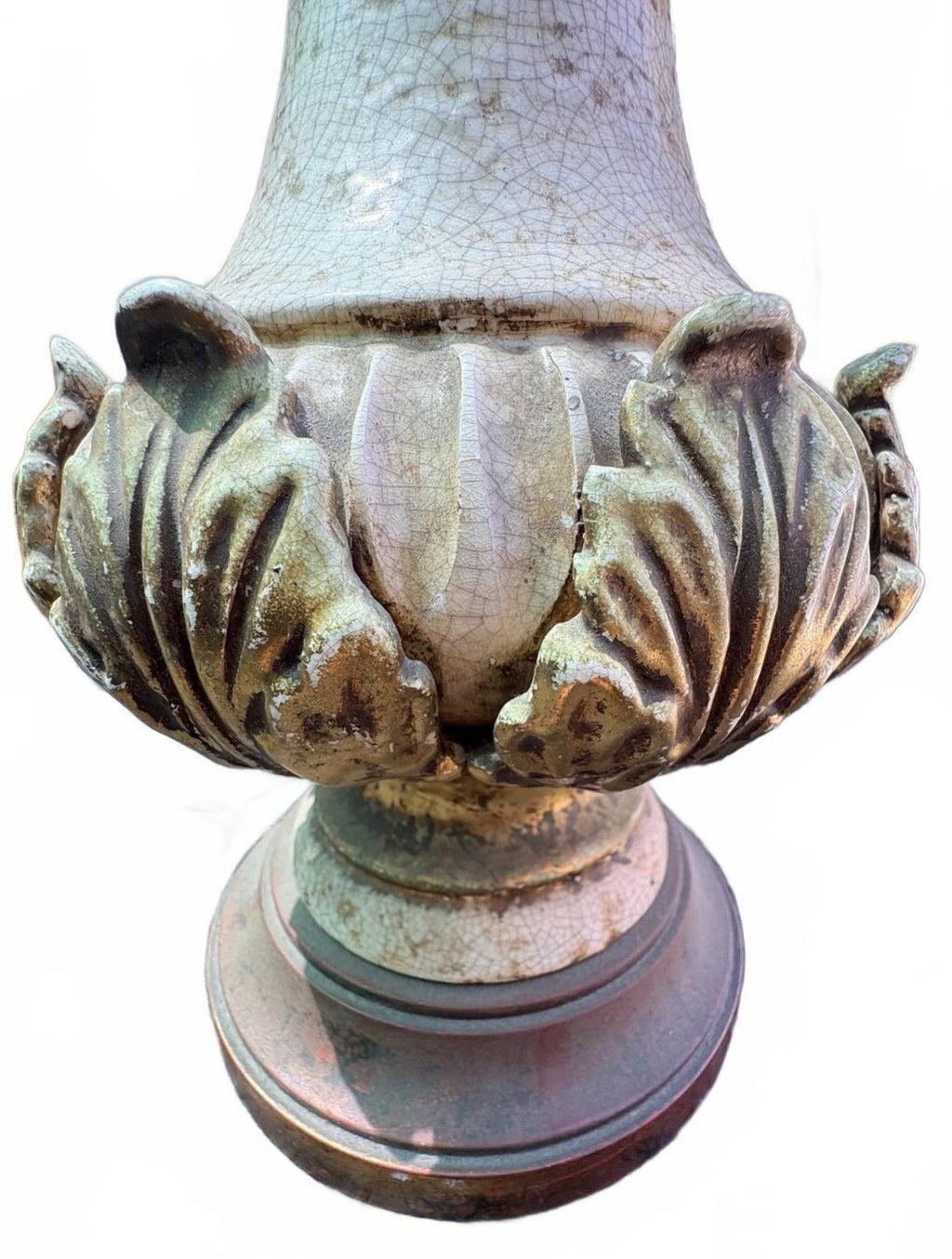 Vintage Ceramic Table Lamp with Ornate Gold Leaf Detailing and Wooden Base