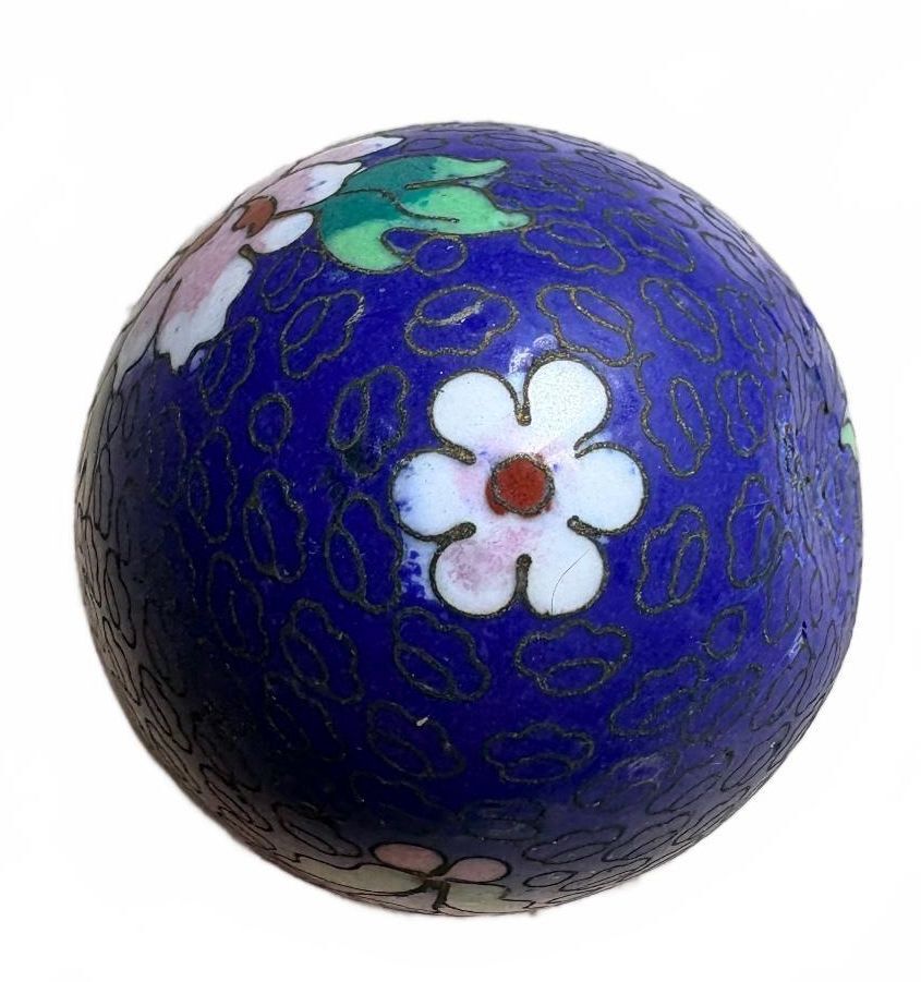 Vintage Cloisonné Enamel Floral Egg Ornament on Wooden Stand