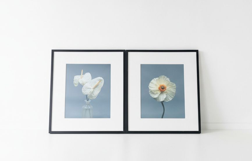 Pair of Vintage Floral Photographic Prints in Black Frames