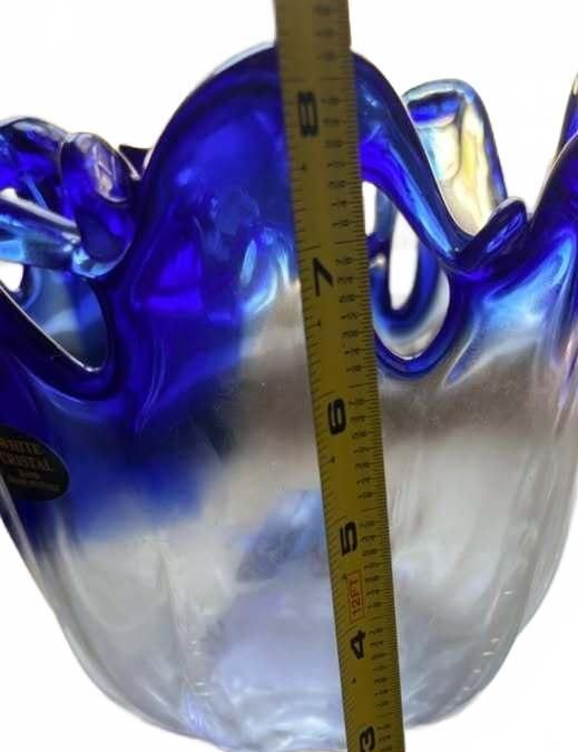 Vintage Cobalt Blue Hand Blown Murano Glass Sculptural Bowl Made in Italy