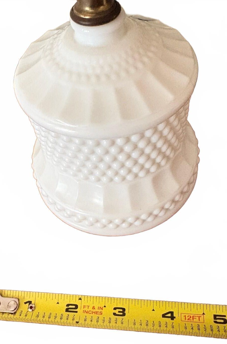 Mid Century Modern Milk Glass Table Lamps with Ruffled Silk Shades