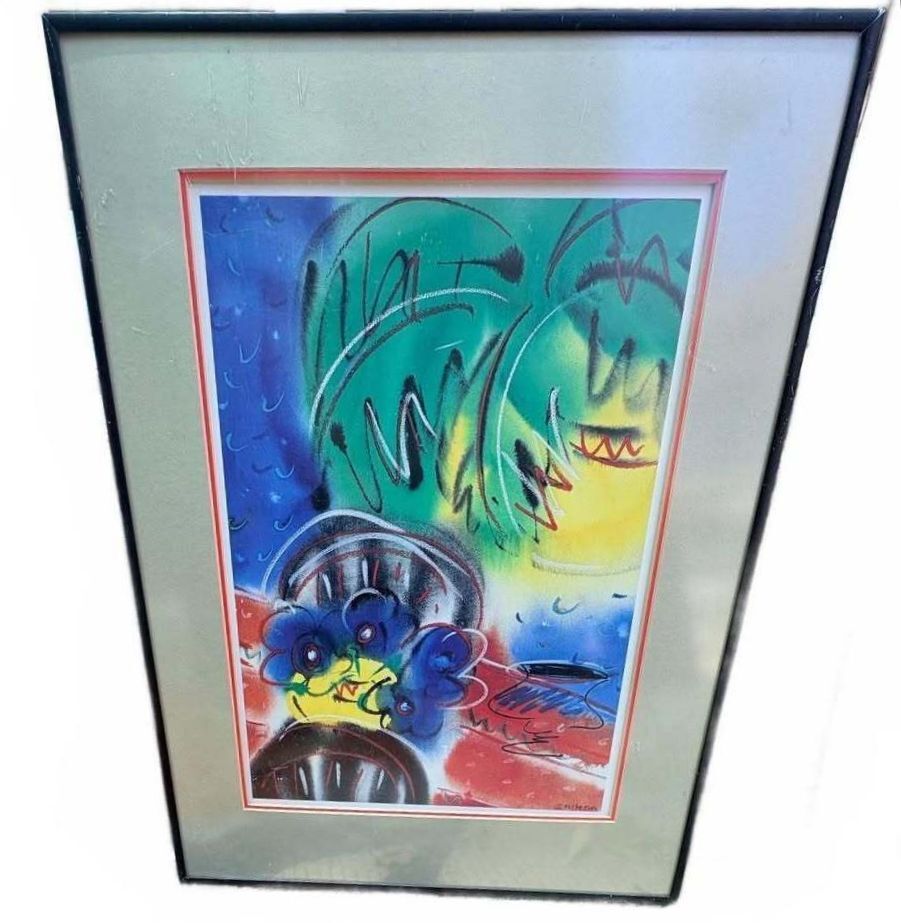 S. McLean Abstract Expressionist Signed Wall Art Print in Frame
