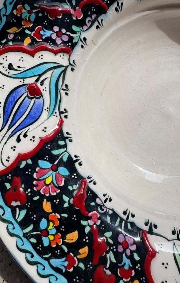 Eslem Hand Painted Ceramic Decorative Plate Kitahya Turkiye Floral Design