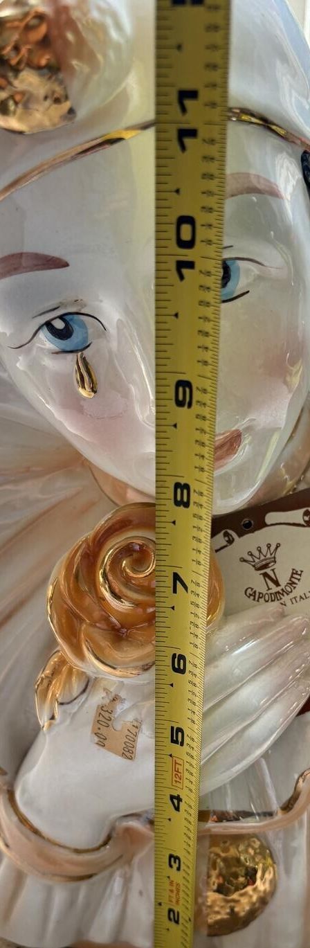 Authenticated 12in Vintage Capodimonte Porcelain Pierrot Bust with Gold Accents