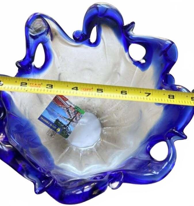 Vintage Cobalt Blue Hand Blown Murano Glass Sculptural Bowl Made in Italy